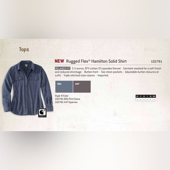 Carhartt Women’s Solid Hamilton Rugged Flex Button Down Shirt in Sparrow size XL - Picture 6 of 6